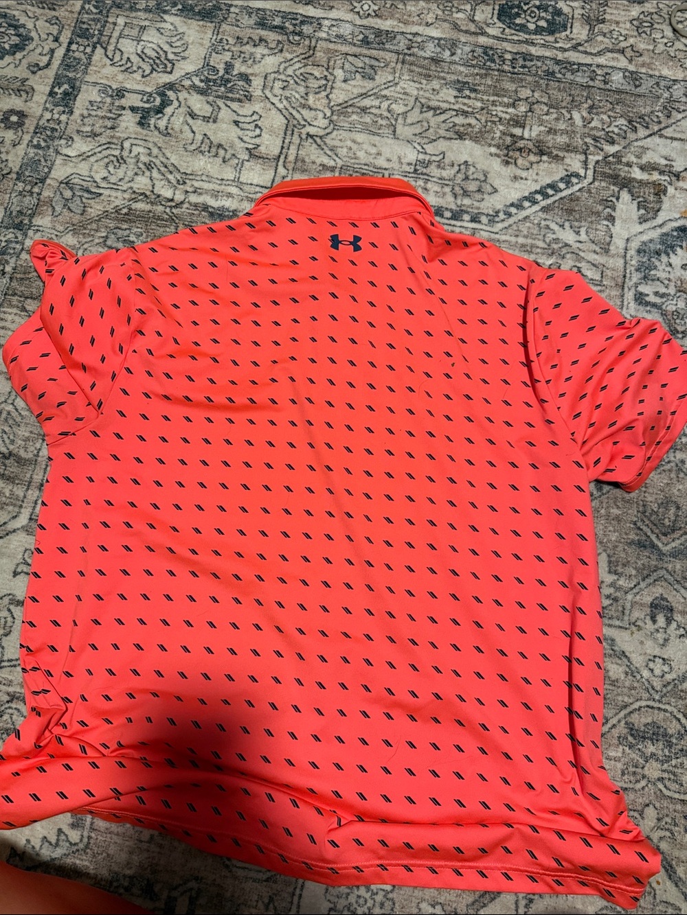 Under Armour Men’s Neon Coral Polo with Navy Accents - Picture 3 of 3